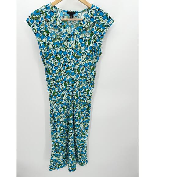 Halogen Dresses & Skirts - Halogen Blue Green Floral Cap Sleeve Ruched Waist Midi Dress HA469372MI Womens S